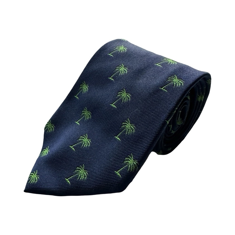 Polo Ralph Lauren Mens Blue Green Palm Tree AOP Silk Tie 3.75 Inch Width Italy